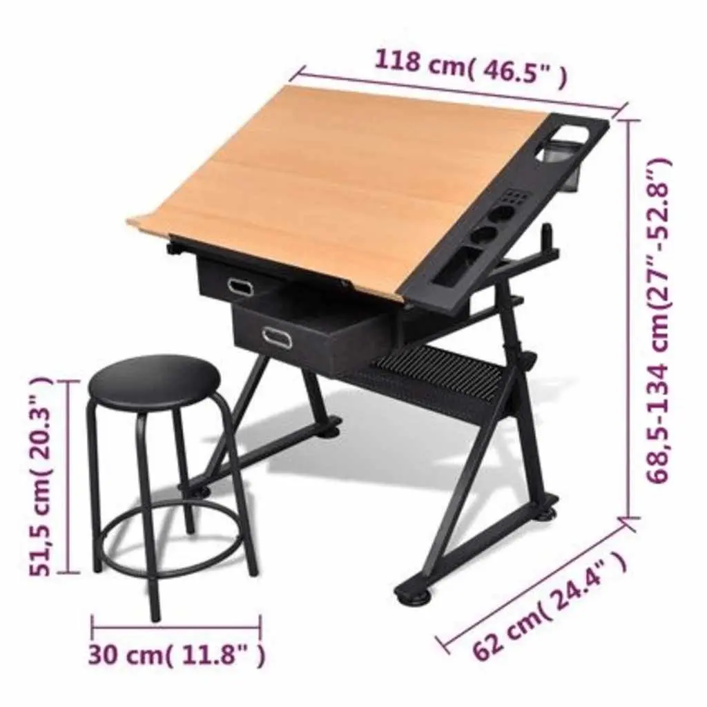 Art Drafting Table Tiltable Tabletop Adjustable Height Drawing Workspace with