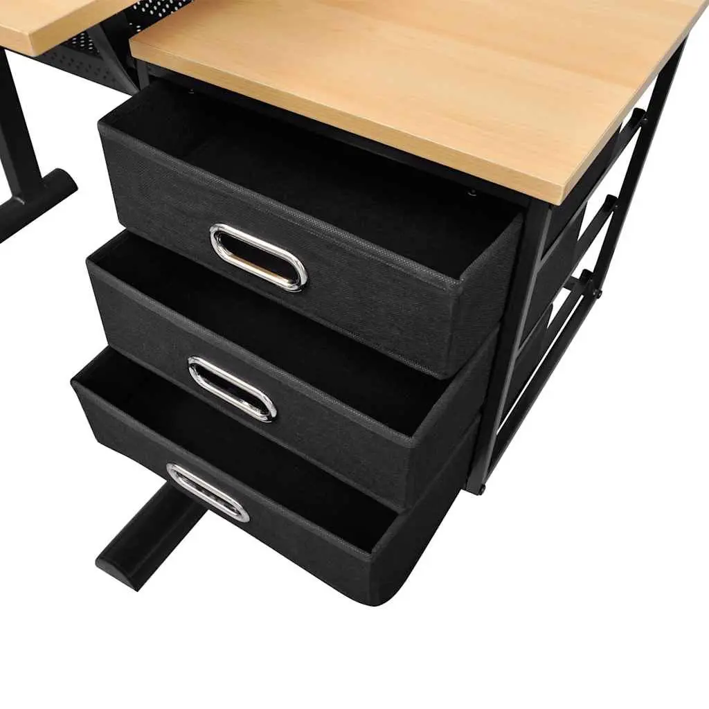 Tiltable Drawing Table Brown with Three Drawers Storage and Stool