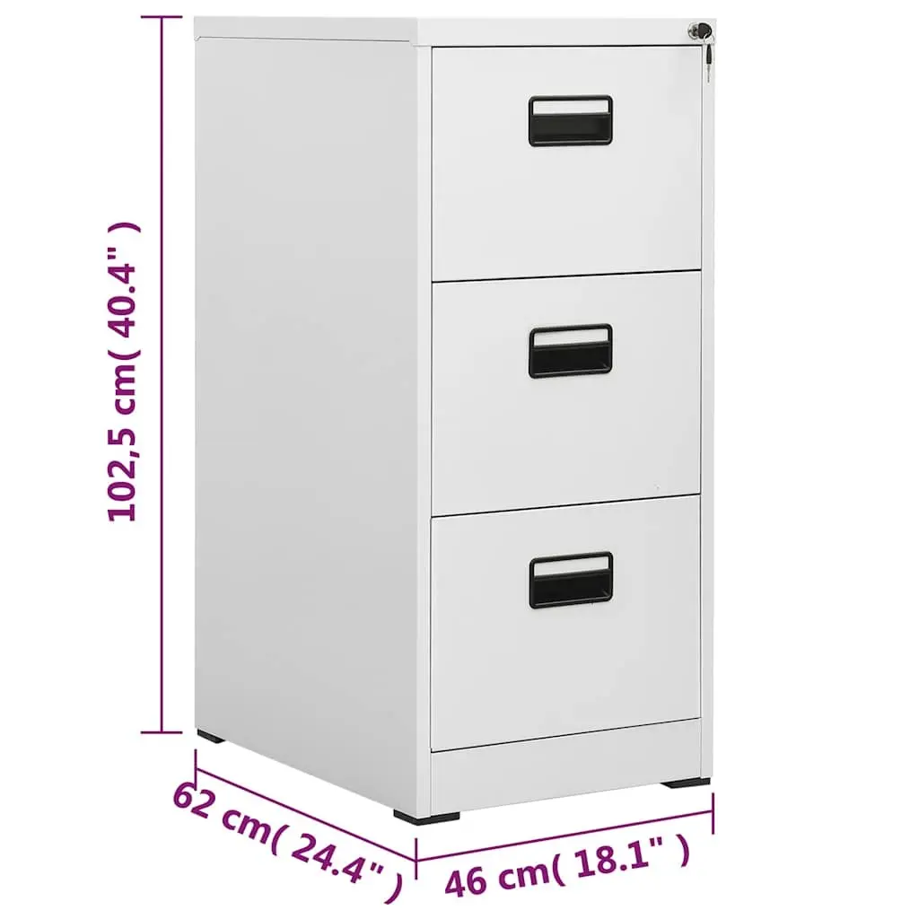 Steel Filing Cabinet 3 Drawer Organiser Grey Office Home Storage