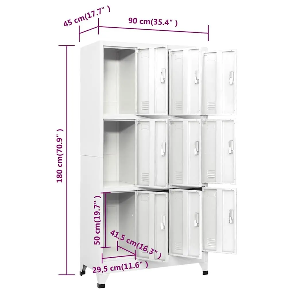 Locker Cabinet 9 Compartments Storage Steel Industrial Grey 90x45x180cm