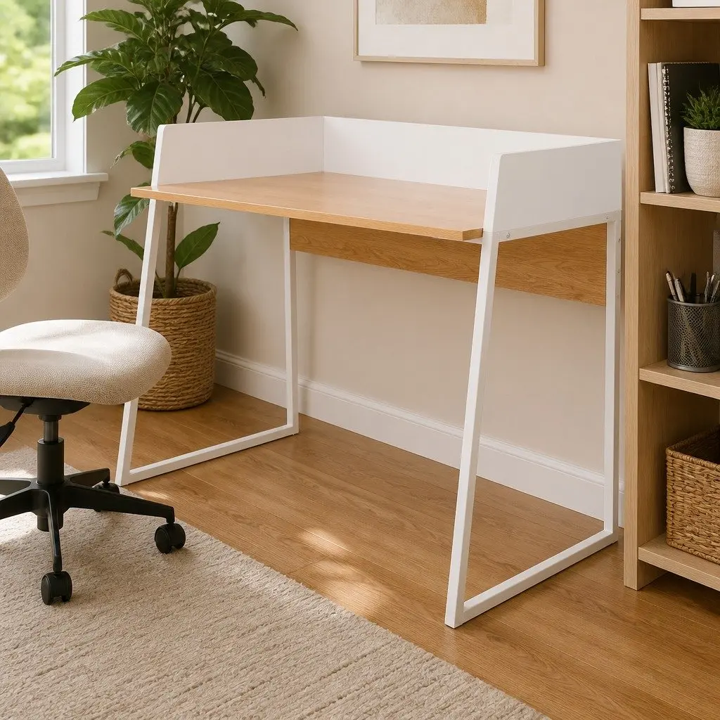 Office Desk Engineered Wood Compact White Oak Study Workstation