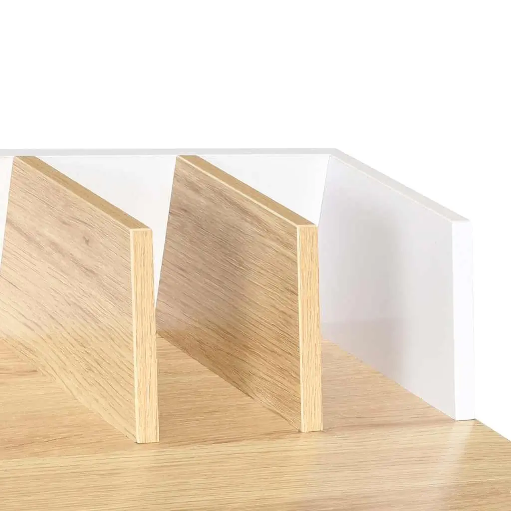 Office Desk Compact Workstation White Natural Wood with Elevated Back and Side Board