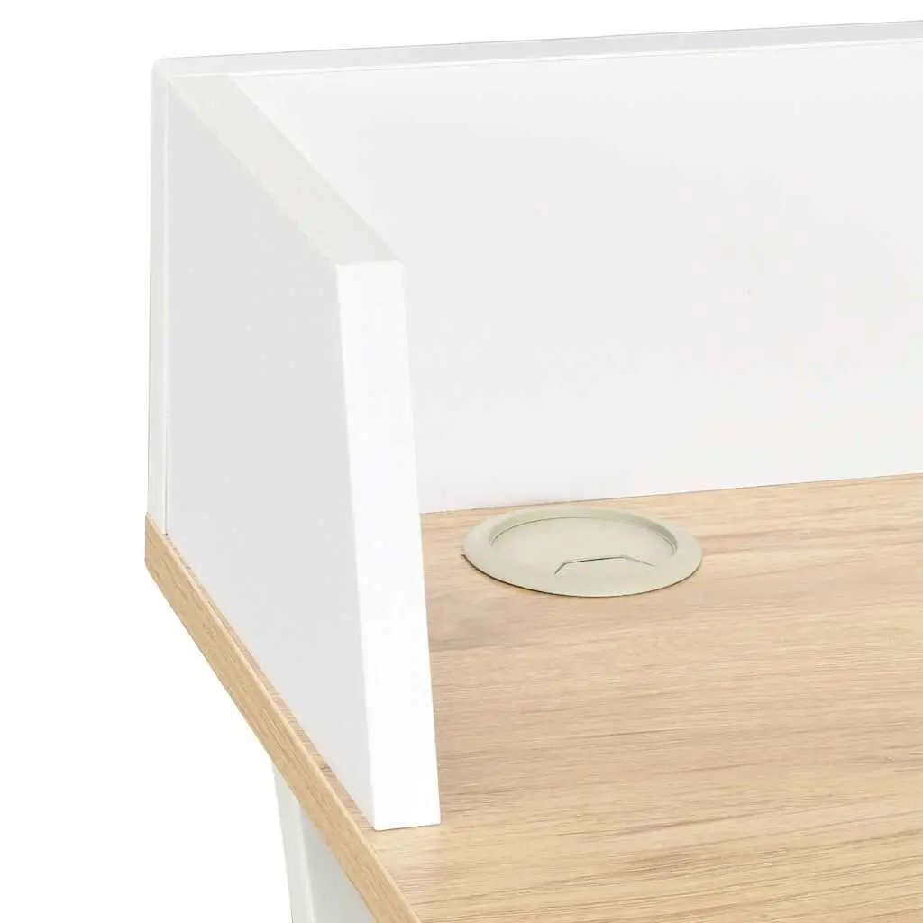 Office Desk Compact Workstation White Natural Wood with Elevated Back and Side Board