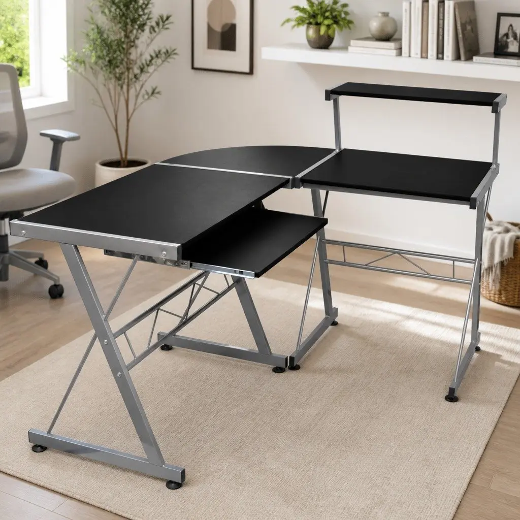 L-Shaped Corner Computer Desk Engineered Wood Black