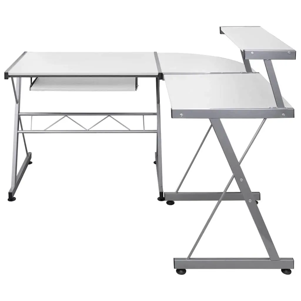 L Shaped Corner Desk Engineered Wood White Study Workstation with Sliding Keyboard Tray and Top Shelf