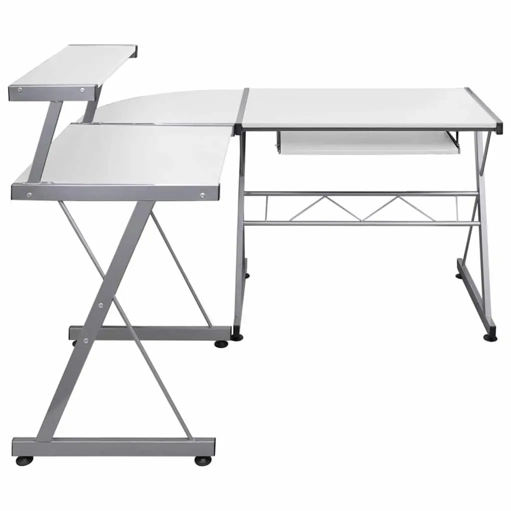 L Shaped Corner Desk Engineered Wood White Study Workstation with Sliding Keyboard Tray and Top Shelf