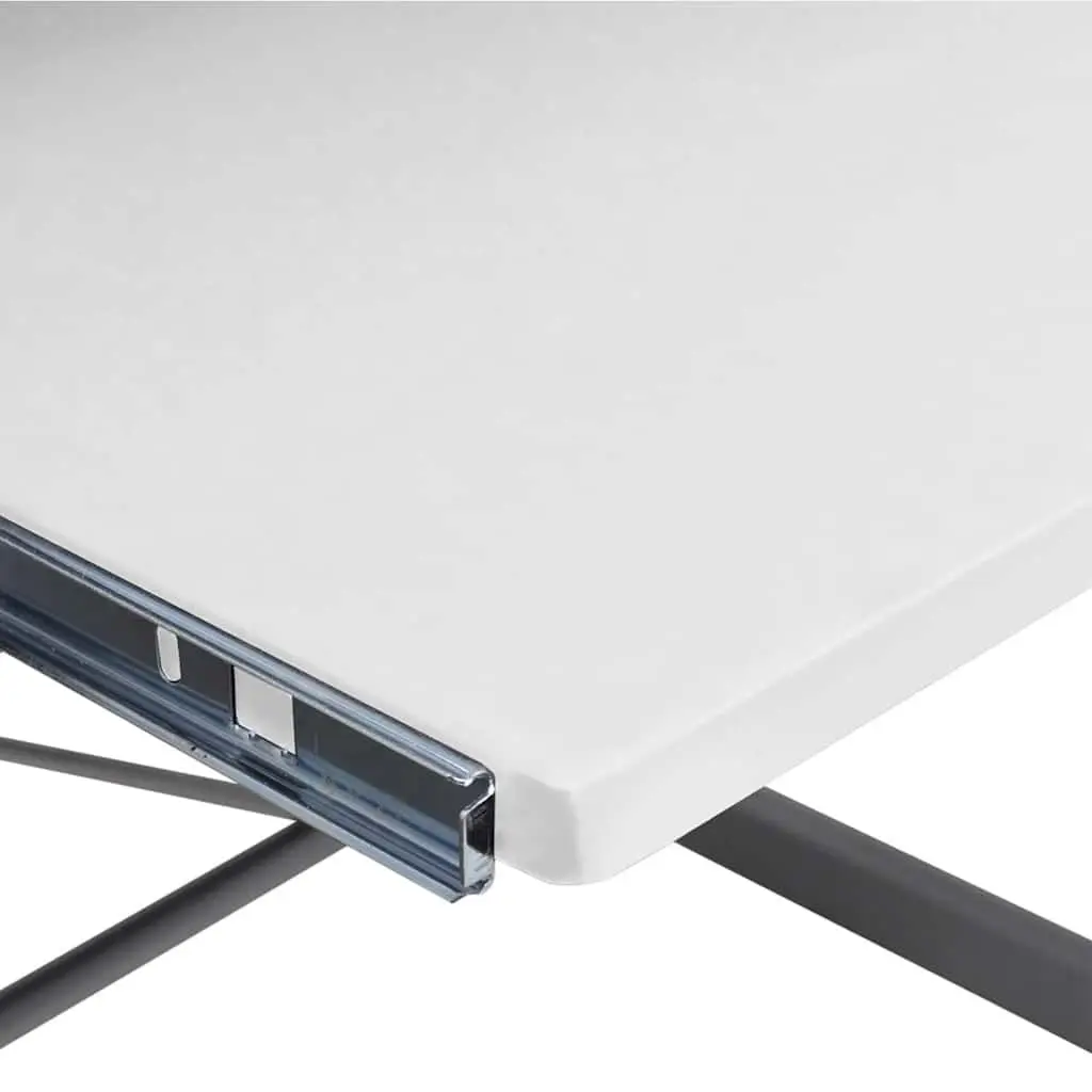 L Shaped Corner Desk Engineered Wood White Study Workstation with Sliding Keyboard Tray and Top Shelf