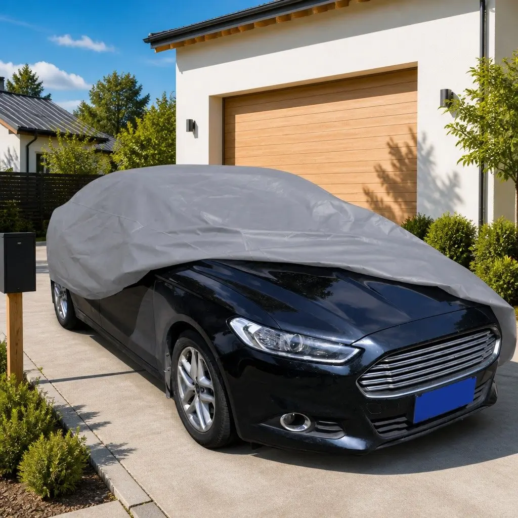 Car Cover Nonwoven Fabric XL Size Grey Protective Dust Shield for Sedan