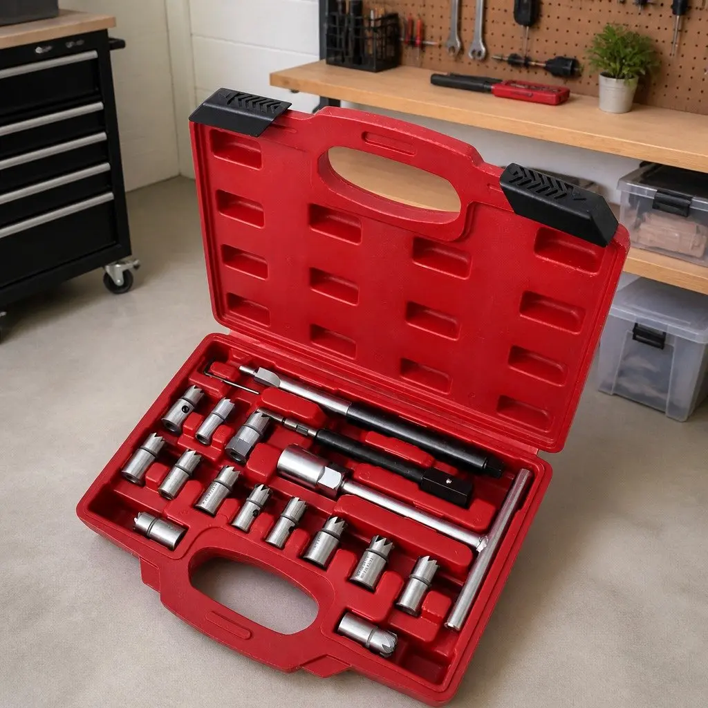 Diesel Injector Seat Cutter Set Hand Tool Kit 17 Piece Multicolour