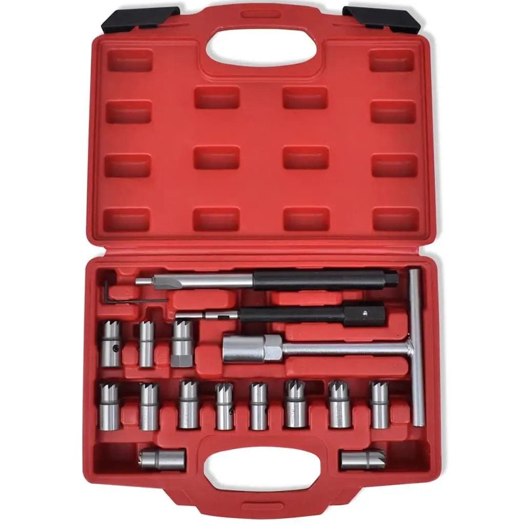 Diesel Injector Seat Cutter Set Hand Tool Kit 17 Piece Multicolour