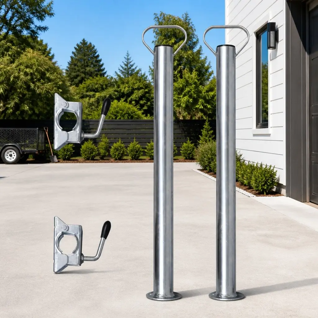 48mm Jockey Wheel Split Clamps Support Tubes Galvanised Steel Silver Trailer Components