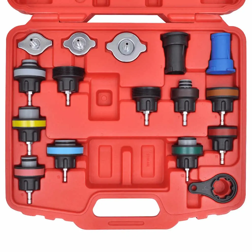 Cooling System Leak Detection Tool Set 18 Piece Universal Radiator Pressure Tester Kit Multicolour