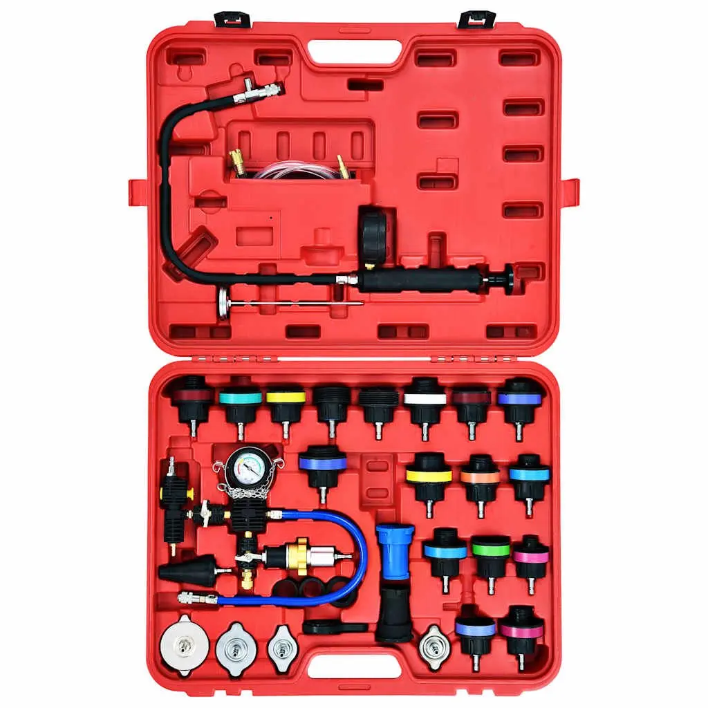 28 Piece Radiator Cap Adapter Cooling System Pressure Tester Hand Tool Set Silver