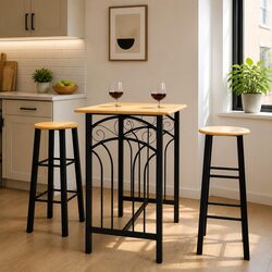 Breakfast Dining Set Rectangular Table with 2 High Stools Black Space Saving