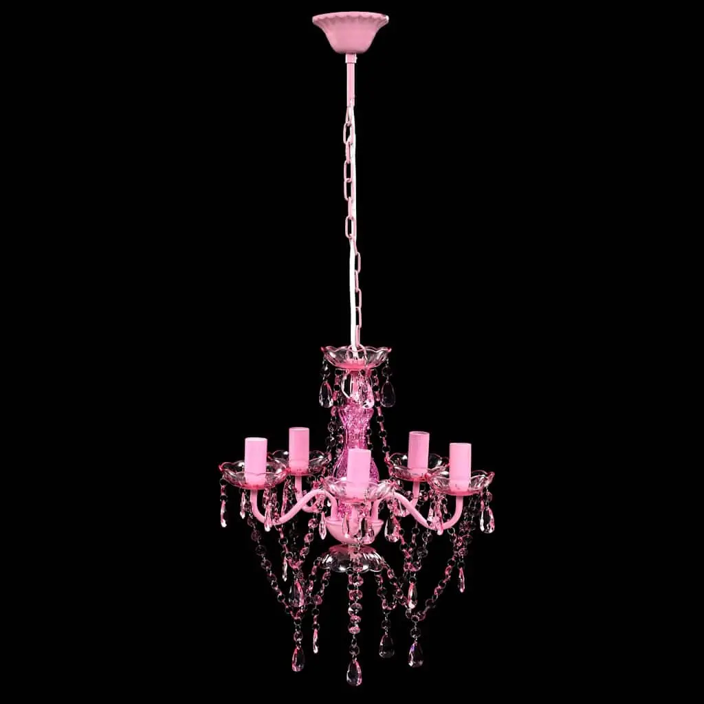 Ceiling Light Chandelier Crystal Glass Acrylic 5 Bulbs Pink