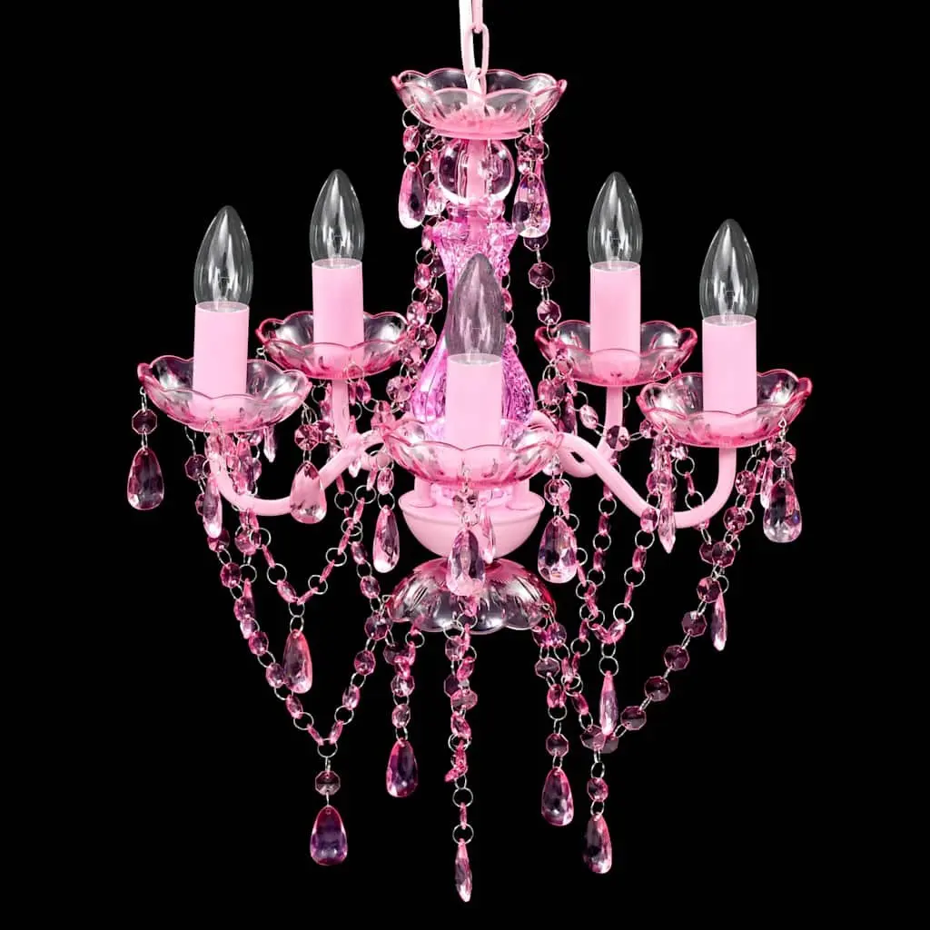 Ceiling Light Chandelier Crystal Glass Acrylic 5 Bulbs Pink