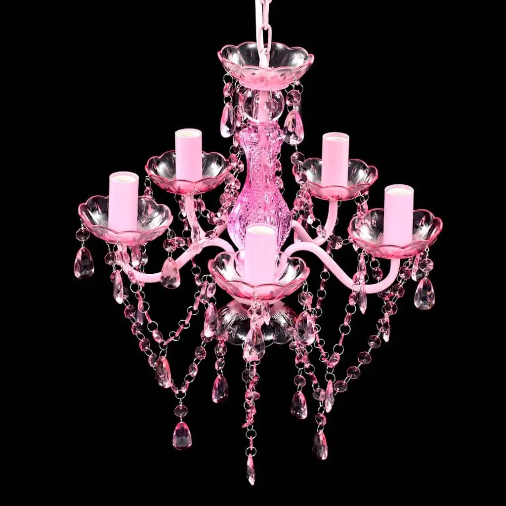 Ceiling Light Chandelier Crystal Glass Acrylic 5 Bulbs Pink