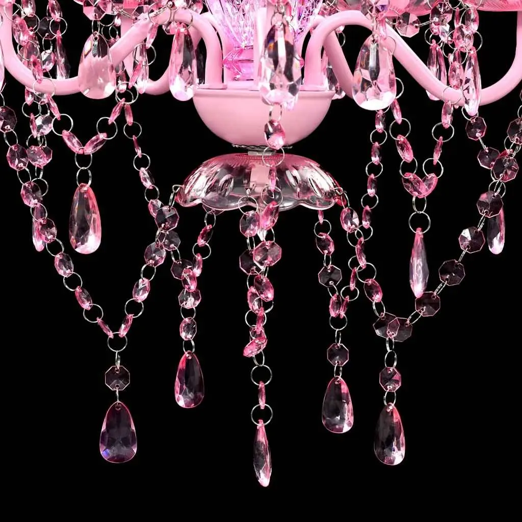 Ceiling Light Chandelier Crystal Glass Acrylic 5 Bulbs Pink