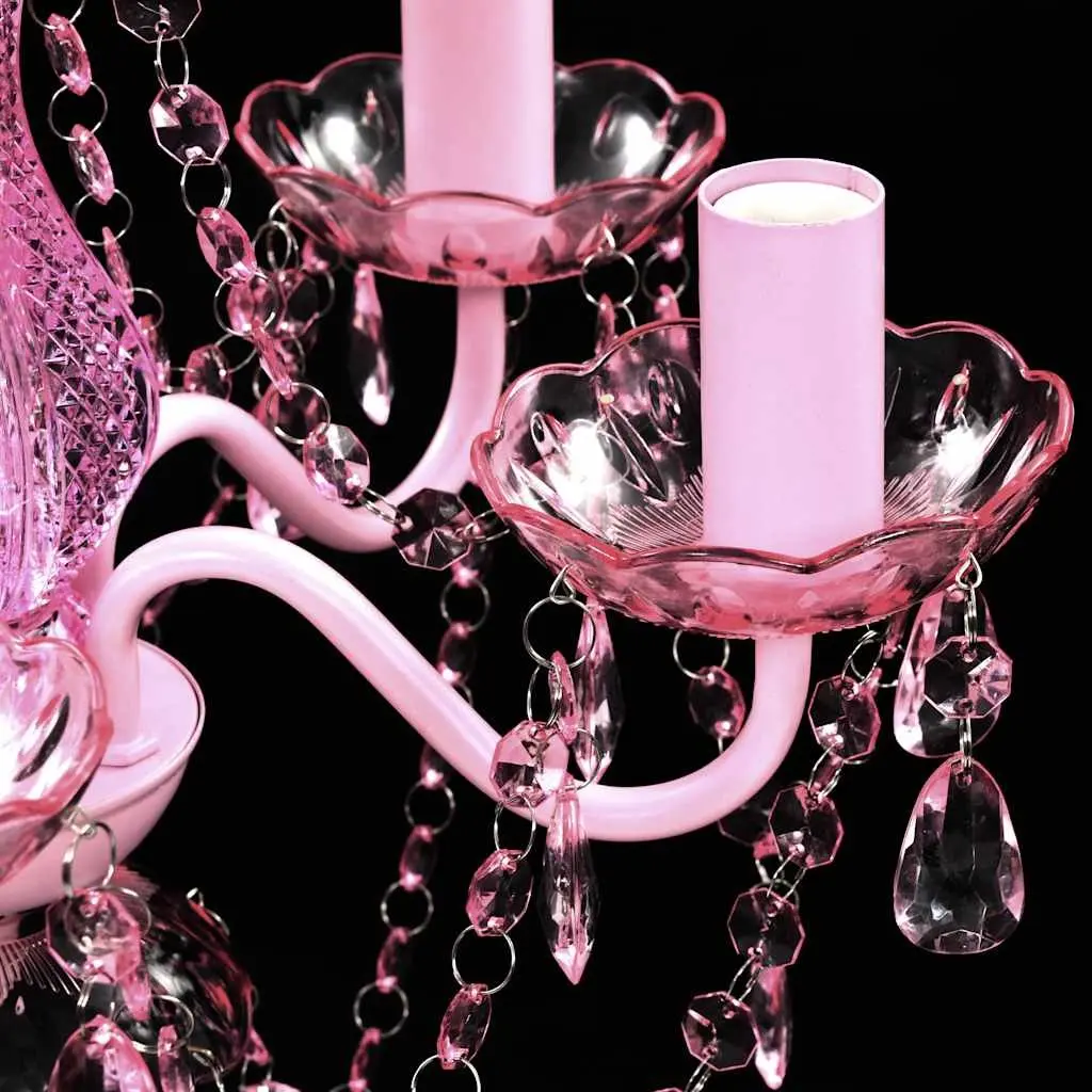 Ceiling Light Chandelier Crystal Glass Acrylic 5 Bulbs Pink