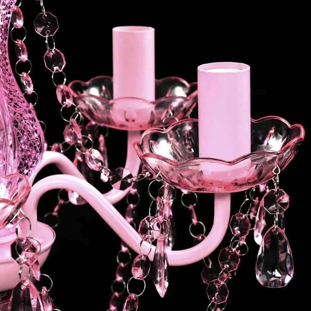 Ceiling Light Chandelier Crystal Glass Acrylic 5 Bulbs Pink
