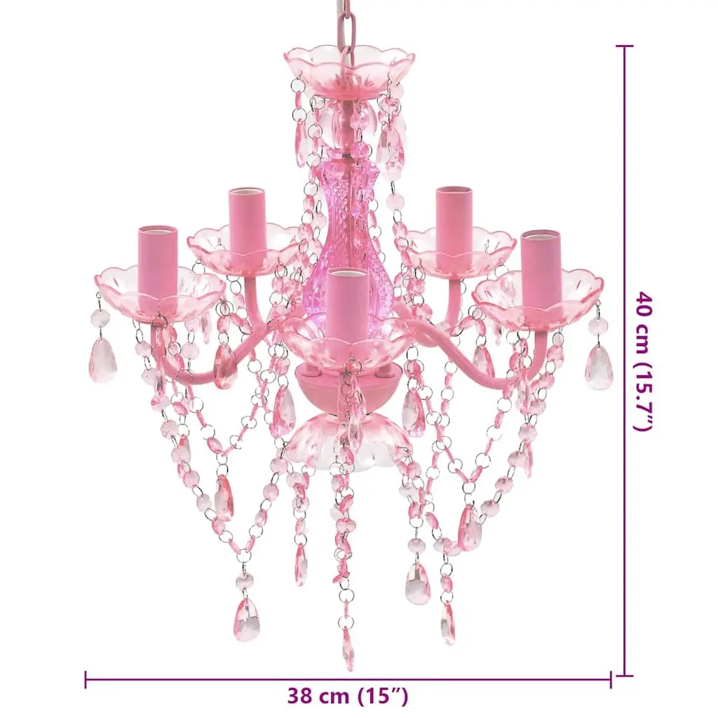 Ceiling Light Chandelier Crystal Glass Acrylic 5 Bulbs Pink