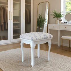 Dressing Stool Vintage Design Curved Legs Padded Seat Bedroom Furniture White