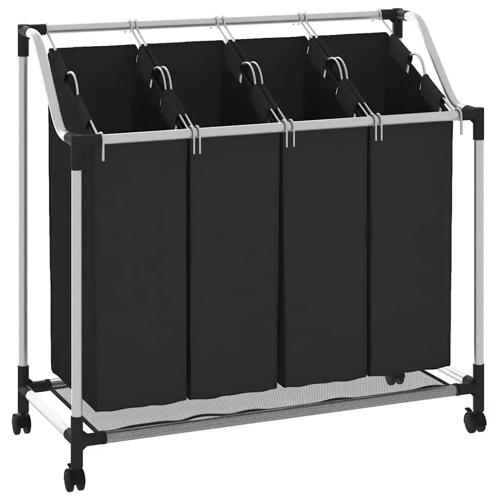 Laundry Sorter Steel Frame 4 Bags Trolley Cart Black Grey