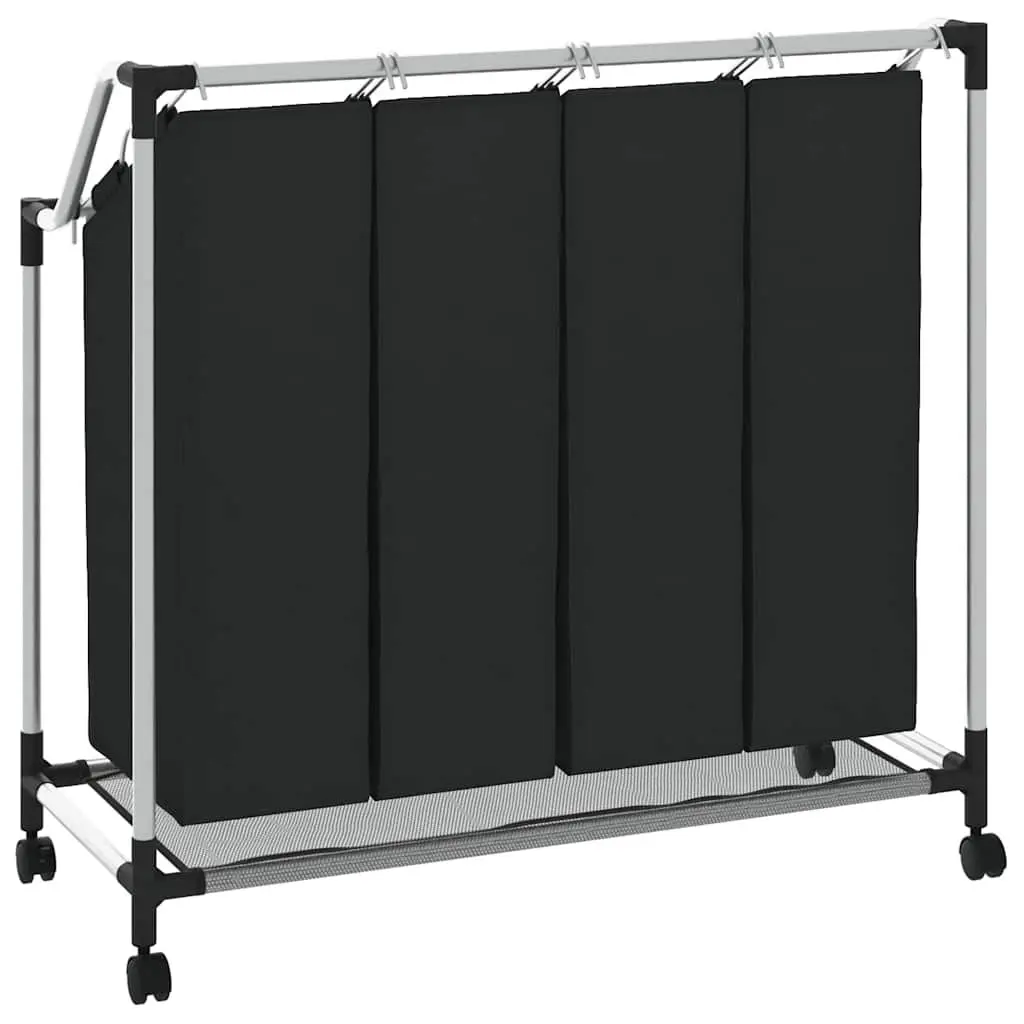 Laundry Sorter Steel Frame 4 Bags Trolley Cart Black Grey