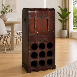 Wooden Wine Rack Storage Cabinet 9 Bottle Holder with Drawer and Trunk