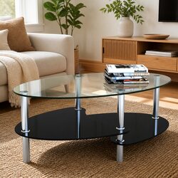 Coffee Table Black Elegant Design 3-Layer Storage Living Room Accent Furniture