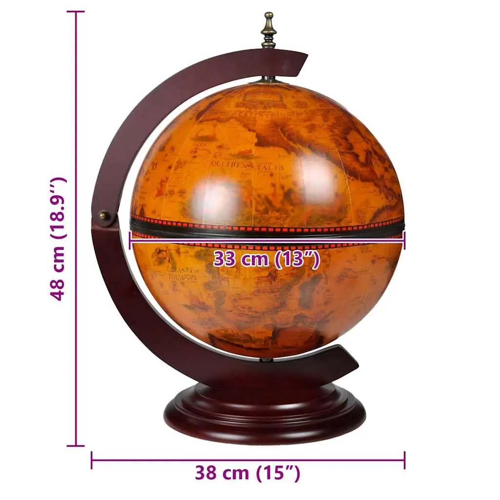 Tabletop Globe Bar Wine Stand Brown Rotating Storage Cabinet Home Decor