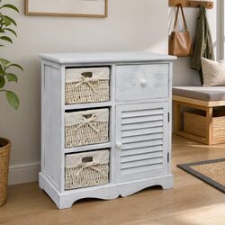 Practical Wooden Storage Cabinet with Baskets for Daily Use