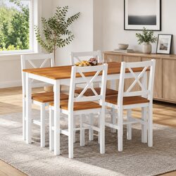 5 Piece Dining Set Table and 4 Chairs Brown White Kitchen Dining Room Furniture