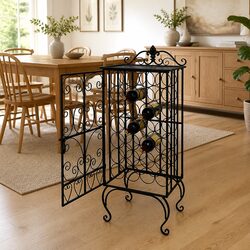Floor Standing Wine Rack for 28 Bottles Black Metal Storage Cabinet Display