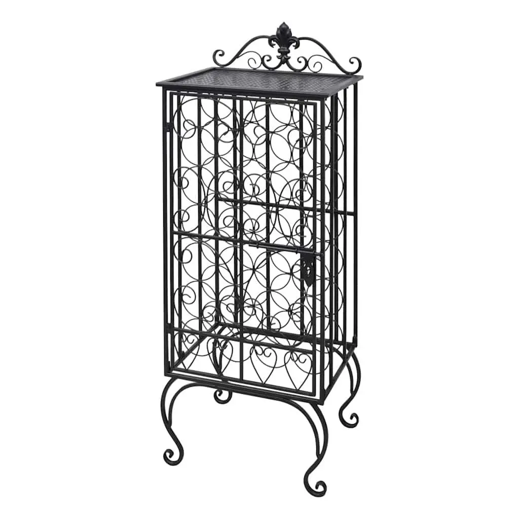 Floor Standing Wine Rack Wrought Iron Black 28 Bottles