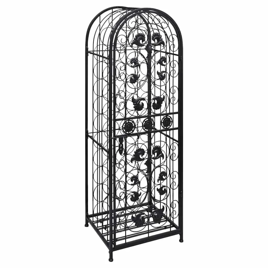 Wine Rack Floor Standing Wrought Iron 45 Bottle Storage Cabinet Black
