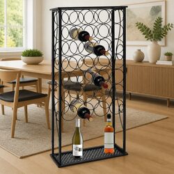 Wine Rack Floor Standing 28 Bottle Storage Black Metal Display Stand Holder
