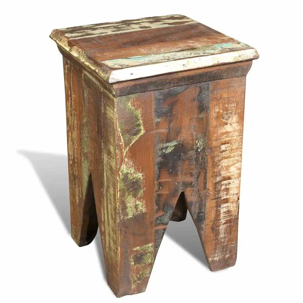 Wooden Stool Reclaimed Wood Antique Style Compact Brown
