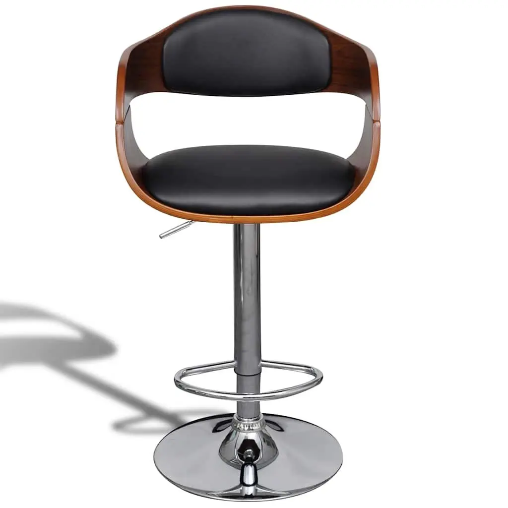 Bar Stool Bent Wood Frame Height Adjustable Black Faux Leather Padded Seat