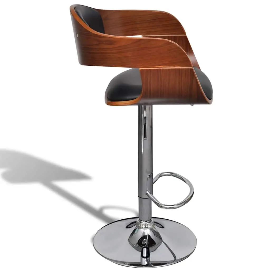 Bar Stool Bent Wood Frame Height Adjustable Black Faux Leather Padded Seat