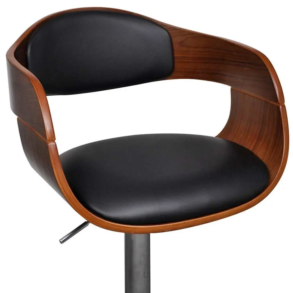 Bar Stool Bent Wood Frame Height Adjustable Black Faux Leather Padded Seat