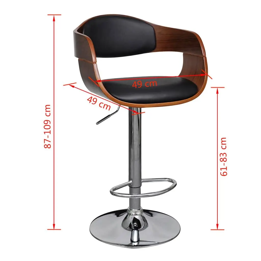 Bar Stool Bent Wood Frame Height Adjustable Black Faux Leather Padded Seat