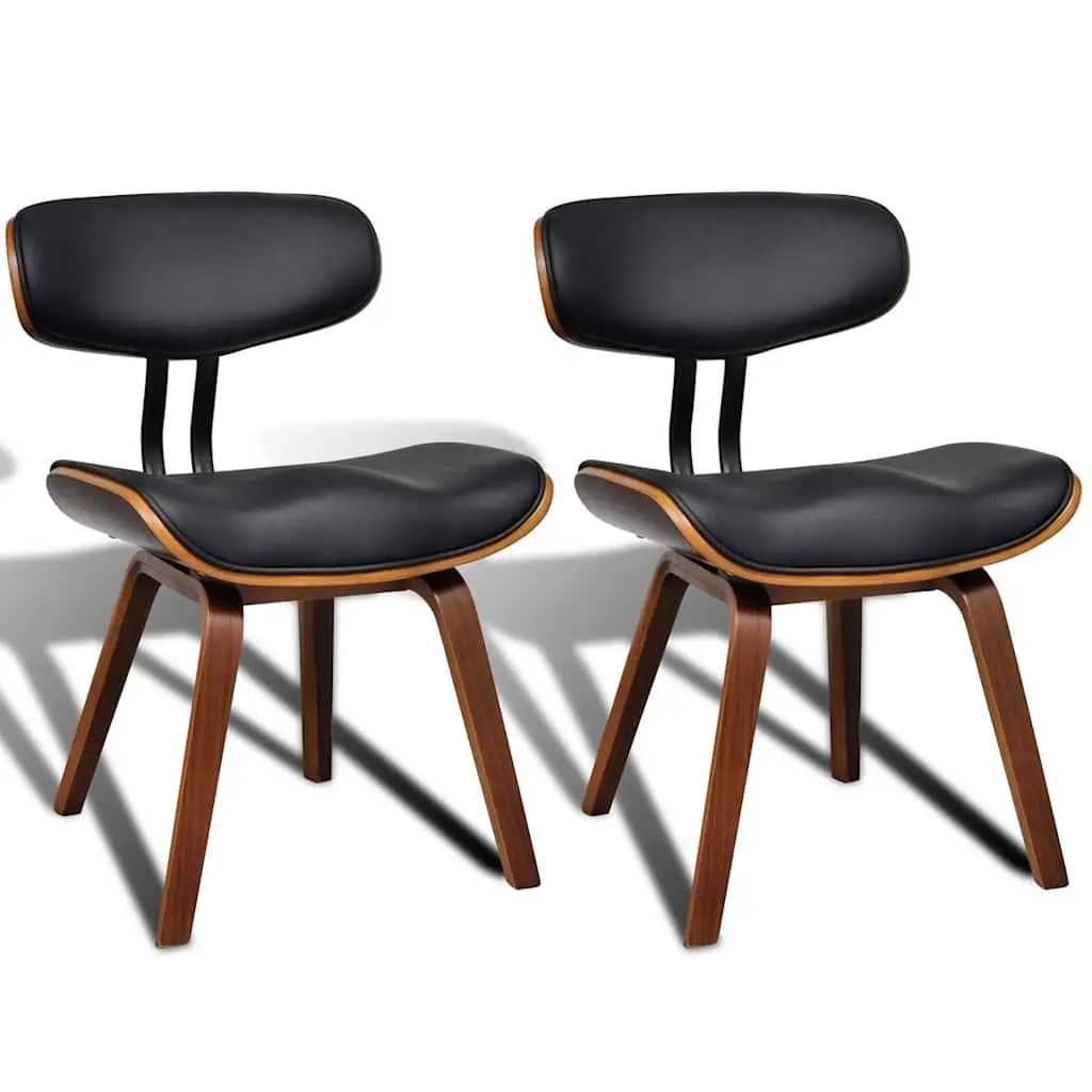 Faux Leather Dining Chairs Set of 2 Ergonomic Bent Wood Frame Black
