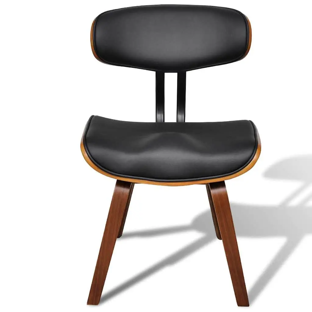 Faux Leather Dining Chairs Set of 2 Ergonomic Bent Wood Frame Black