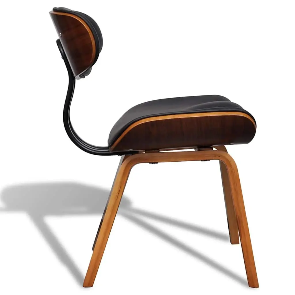 Faux Leather Dining Chairs Set of 2 Ergonomic Bent Wood Frame Black