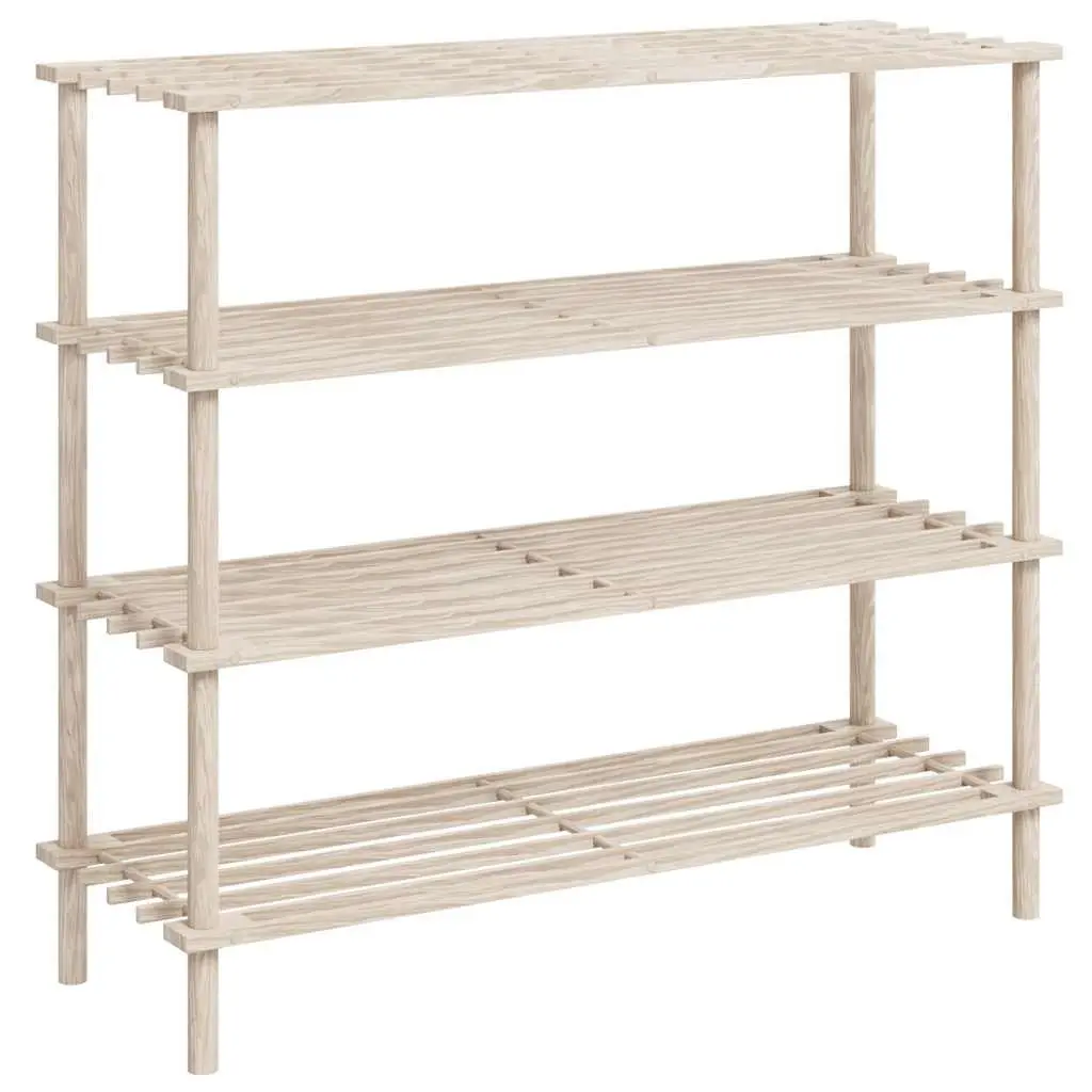Wooden Shoe Rack 4-Tier Solid Fir Wood Beige Storage Organiser