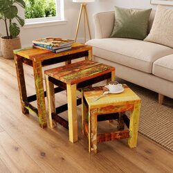 Nesting Table Set 3 Pieces End Table Living Room Coffee Table Stackable Brown