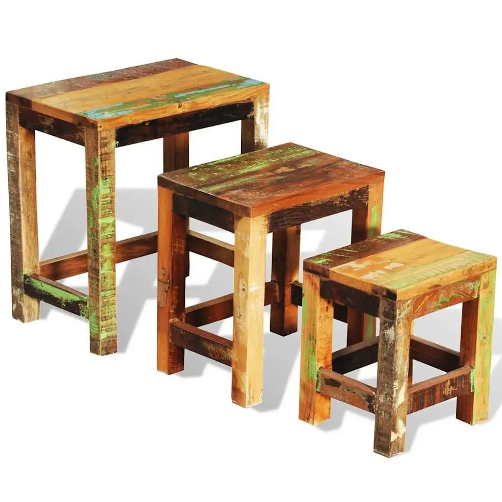 Nesting Table Set Reclaimed Wood 3 Pieces Stackable Brown