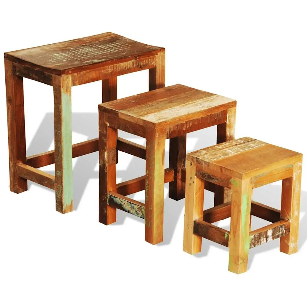 Nesting Table Set Reclaimed Wood 3 Pieces Stackable Brown