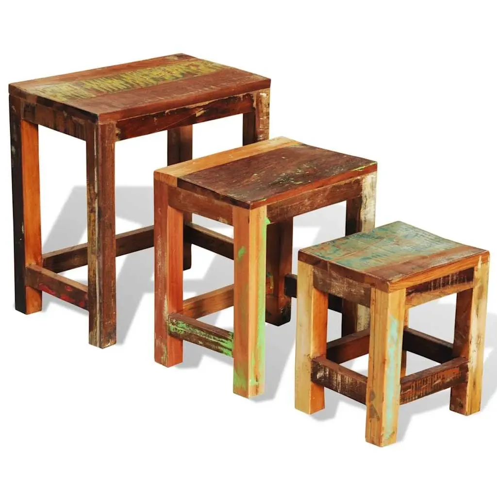 Nesting Table Set Reclaimed Wood 3 Pieces Stackable Brown